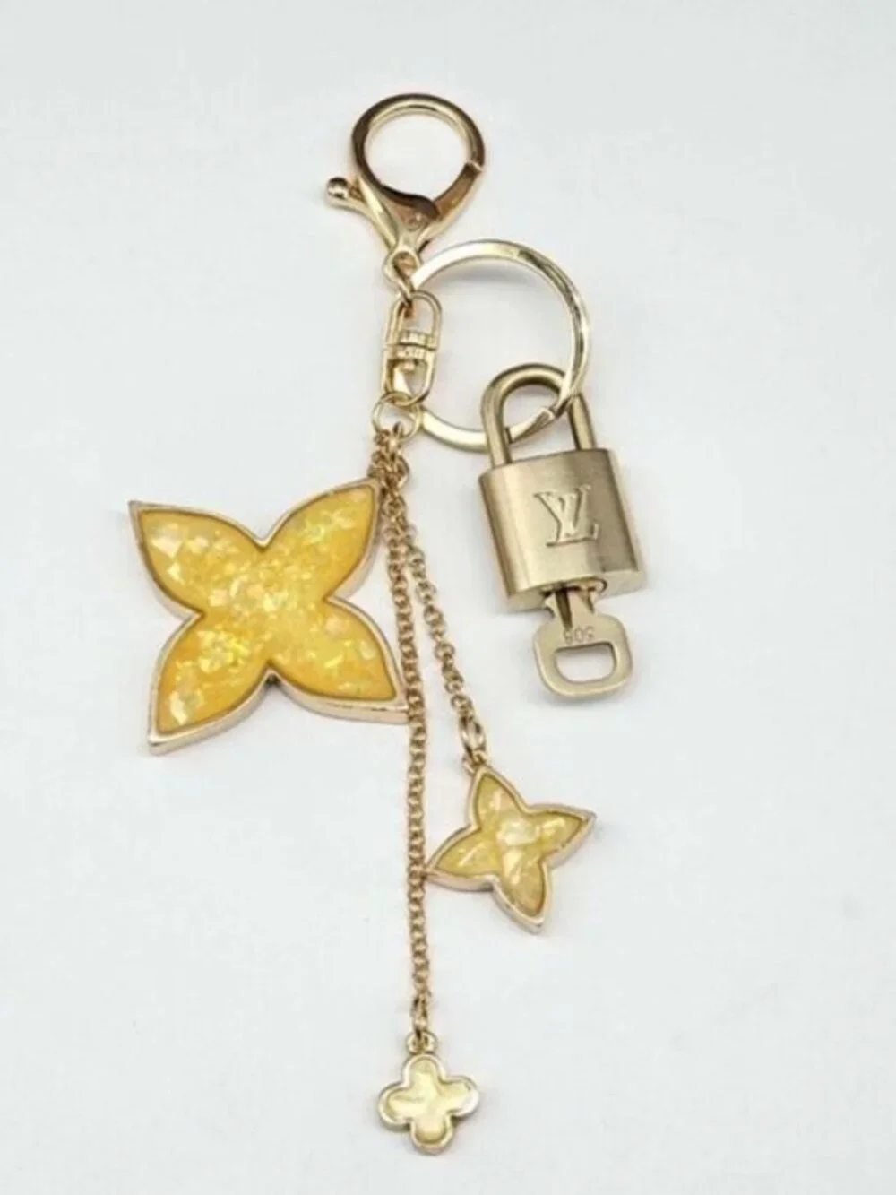 Authentic Louis Vuitton Gold Lock 🔒 Unbranded Flower Keychain Bag Charm LV